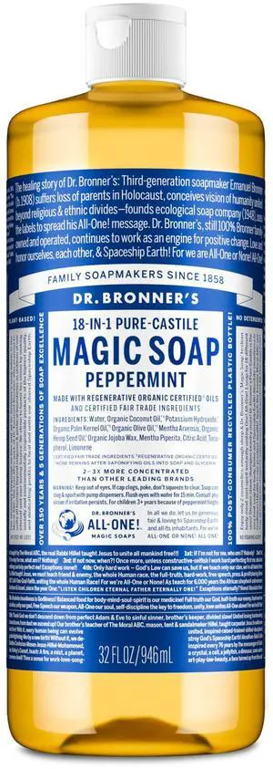 Pure-Castile Magic Liquid Soap - Made with Regenerative Organic Certified Oils- 18-in-1 Uses for Face, Body, Hand, Hair, Laundry & More- Vegan, Non-GMO- Body Wash- Peppermint,32oz Pure-Castile Magic Liquid Soap - Made with Regenerative Organic Certified Oils- 18-in-1 Uses for Face, Body, Hand, Hair, Laundry & More- Vegan, Non-GMO- Body Wash- Peppermint,32oz