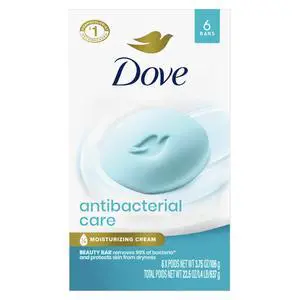 Antibacterial Care Beauty Bar Soap 6 Count, Moisturizing Cleanser, 3.75 oz I Antibacterial beauty bar with ¼ moisturizing cream that removes 99% of bacteria while protecting skin from dryness Antibacterial Care Beauty Bar Soap 6 Count, Moisturizing Cleanser, 3.75 oz I Antibacterial beauty bar with ¼ moisturizing cream that removes 99% of bacteria while protecting skin from dryness