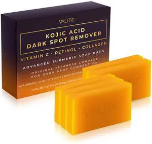 Kojic Acid Dark Spot Remover Soap Bars with Vitamin C, Retinol, Collagen, Turmeric - Original Japanese Complex Infused with Hyaluronic Acid, Vitamin E, Shea Butter, Castile Olive Oil - 5 Pack Kojic Acid Dark Spot Remover Soap Bars with Vitamin C, Retinol, Collagen, Turmeric - Original Japanese Complex Infused with Hyaluronic Acid, Vitamin E, Shea Butter, Castile Olive Oil - 5 Pack