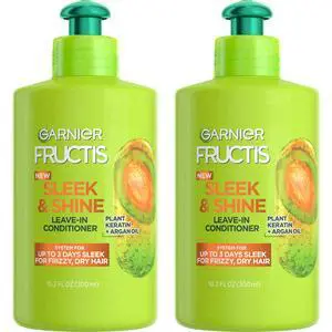 Fructis Sleek & Shine Leave-In Conditioner Cream, Anti-Frizz Hair Treatment with Plant Keratin + Argan Oil, Controls Frizz and Provides Smoothness For Frizzy, Dry Hair, 10.2 Fl Oz (Pack of 2) Fructis Sleek & Shine Leave-In Conditioner Cream, Anti-Frizz Hair Treatment with Plant Keratin + Argan Oil, Controls Frizz and Provides Smoothness For Frizzy, Dry Hair, 10.2 Fl Oz (Pack of 2)