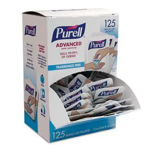 SINGLES Advanced Hand Sanitizer Gel, Fragrance Free, 125 Count Single-Use Travel-Size Packets - 9620-12-125EC (Pack of 1) SINGLES Advanced Hand Sanitizer Gel, Fragrance Free, 125 Count Single-Use Travel-Size Packets - 9620-12-125EC (Pack of 1)