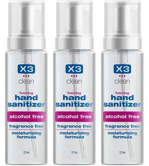 Foaming Hand Sanitizer, Alcohol Free and Fragrance Free, Kills 99.9% Germs, Moisturizing Formula, Travel Size 2.5 oz (3 Pack) Foaming Hand Sanitizer, Alcohol Free and Fragrance Free, Kills 99.9% Germs, Moisturizing Formula, Travel Size 2.5 oz (3 Pack)
