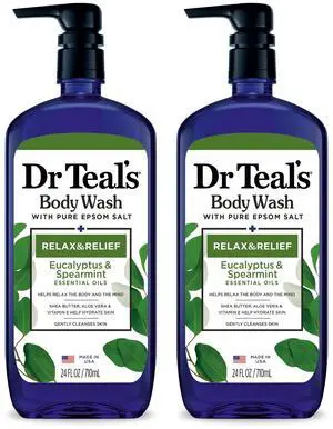 Dr Teal's Body Wash with Pure Epsom Salt, Relax & Relief with Eucalyptus & Spearmint, 24 fl oz (Pack of 2) Dr Teal's Body Wash with Pure Epsom Salt, Relax & Relief with Eucalyptus & Spearmint, 24 fl oz (Pack of 2)