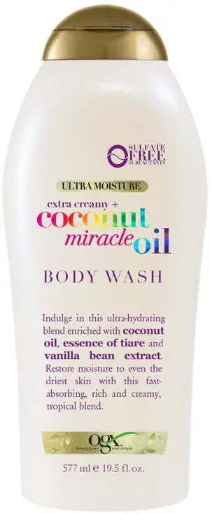 Extra Creamy + Coconut Miracle Oil Ultra Moisture Body Wash, Rich Shower Gel for Dry Skin Infused with Coconut Oil, Body Wash for Women, Sulfate-Free Surfactants, 19.5 fl. oz Extra Creamy + Coconut Miracle Oil Ultra Moisture Body Wash, Rich Shower Gel for Dry Skin Infused with Coconut Oil, Body Wash for Women, Sulfate-Free Surfactants, 19.5 fl. oz