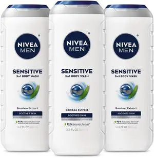 Sensitive Body Wash with Bamboo Extract, Moisturizing Body Wash for Sensitive Skin, Soap Free Shower Gel for Men with No Drying Alcohol, 16.9 Fl Oz Bottle, Pack of 3 Sensitive Body Wash with Bamboo Extract, Moisturizing Body Wash for Sensitive Skin, Soap Free Shower Gel for Men with No Drying Alcohol, 16.9 Fl Oz Bottle, Pack of 3
