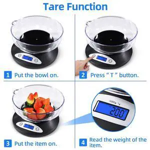 11lb Kitchen Scale with Bowl, 1g/0.1oz Backlit LCD for Baking 11lb Kitchen Scale with Bowl, 1g/0.1oz Backlit LCD for Baking