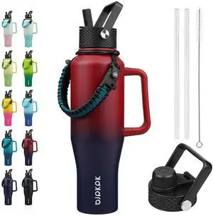 Insulated Water Bottles with Straw Lid, 40oz Metal Water Bottle with 2 lids & Paracord Strap, Double Wall Stainless Steel Tumbler with Handle, Reusable Cups, Mugs, Thermo, Charming Red Insulated Water Bottles with Straw Lid, 40oz Metal Water Bottle with 2 lids & Paracord Strap, Double Wall Stainless Steel Tumbler with Handle, Reusable Cups, Mugs, Thermo, Charming Red
