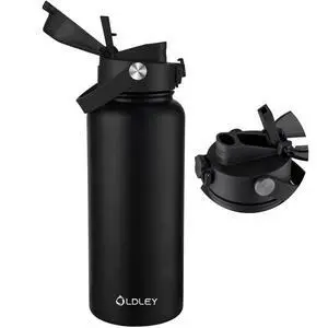 32oz Insulated Water Bottle with 2-in-1 Straw & Chug Lid, Leakproof Stainless Steel Bottle, Double Wall Vacuum Insulated Water Bottle for Sports, Gym, Travel,Black 32oz Insulated Water Bottle with 2-in-1 Straw & Chug Lid, Leakproof Stainless Steel Bottle, Double Wall Vacuum Insulated Water Bottle for Sports, Gym, Travel,Black