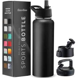 25 Oz Insulated Water Bottle with Straw - Triple Walled Stainless Steel Metal Bottle W/ 3 Leak Proof Lids - For Travel, School, Sports, Gym/Men, Women & Kids - Inky Raven Black 25 Oz Insulated Water Bottle with Straw - Triple Walled Stainless Steel Metal Bottle W/ 3 Leak Proof Lids - For Travel, School, Sports, Gym/Men, Women & Kids - Inky Raven Black