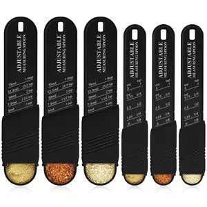 6 Pcs Adjustable Measuring Spoon Plastic Tablespoon and Teaspoon Set Baking Cooking Spoon Set for Chef Measuring Metering Kitchen Dry Liquid Ingredients Powder, 2 Sizes(Black) 6 Pcs Adjustable Measuring Spoon Plastic Tablespoon and Teaspoon Set Baking Cooking Spoon Set for Chef Measuring Metering Kitchen Dry Liquid Ingredients Powder, 2 Sizes(Black)