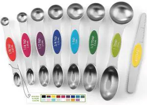 Stainless Steel Magnetic Measuring Spoons Set with Strong Magnets, Heavy Duty Metal Kitchen Essentials - Fits in Most Kitchen Spice Jars, Multicolor, Set of 8 with Leveler Stainless Steel Magnetic Measuring Spoons Set with Strong Magnets, Heavy Duty Metal Kitchen Essentials - Fits in Most Kitchen Spice Jars, Multicolor, Set of 8 with Leveler