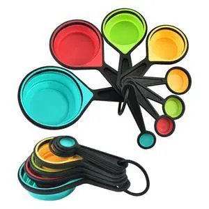 Collapsible Measuring Cups and Spoons Set, 8 Pieces, Silicone, Adjustable for Kitchen, Camping Collapsible Measuring Cups and Spoons Set, 8 Pieces, Silicone, Adjustable for Kitchen, Camping