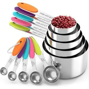 Nesting Measuring Cups and Spoons Set, Stainless Steel with Soft Silicone Handle Heavy Duty & Dishwasher Safe for Measuring Dry/Liquid Ingredients, Ideal for Cooking & Baking (10) Nesting Measuring Cups and Spoons Set, Stainless Steel with Soft Silicone Handle Heavy Duty & Dishwasher Safe for Measuring Dry/Liquid Ingredients, Ideal for Cooking & Baking (10)