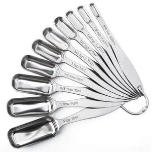 Narrow Measuring Spoons Set of 10, Heavy-Duty Stainless Steel Measuring Spoons with Long Handles & Engraved Measurements, Fits in Spice Jars, for Baking & Cooking Narrow Measuring Spoons Set of 10, Heavy-Duty Stainless Steel Measuring Spoons with Long Handles & Engraved Measurements, Fits in Spice Jars, for Baking & Cooking