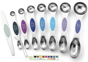 Stainless Steel Magnetic Measuring Spoons Set of 8 with Leveler, Dual Sided Metal Teaspoon & Tablespoon Measuring Spoons, Nesting Kitchen Gadgets for Baking & Cooking - Winter Frost Stainless Steel Magnetic Measuring Spoons Set of 8 with Leveler, Dual Sided Metal Teaspoon & Tablespoon Measuring Spoons, Nesting Kitchen Gadgets for Baking & Cooking - Winter Frost
