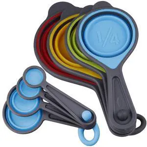 Measuring Cups and Spoons set, Collapsible Measuring Cups, 8 pieces Measuring Cups&Spoons Set, Engraved Metric & US Markings for Liquid&Dry Measuring, Space Saving, BPA Free Colorful Silicone Measuring Cups and Spoons set, Collapsible Measuring Cups, 8 pieces Measuring Cups&Spoons Set, Engraved Metric & US Markings for Liquid&Dry Measuring, Space Saving, BPA Free Colorful Silicone
