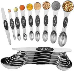 Magnetic Measuring Spoons Set Stainless Steel with Leveler, Dual-Sided Metal Measuring Spoons for Baking & Cooking, Fits in Spice Jars, Must-have Kitchen Gadgets, 8 Measuring Spoons & 1 Leveler, Black Magnetic Measuring Spoons Set Stainless Steel with Leveler, Dual-Sided Metal Measuring Spoons for Baking & Cooking, Fits in Spice Jars, Must-have Kitchen Gadgets, 8 Measuring Spoons & 1 Leveler, Black