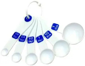 Select Plastic Measuring Spoon Set, 6 piece set, White and Blue Select Plastic Measuring Spoon Set, 6 piece set, White and Blue