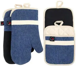 Oven Mitts and PotHolders Sets, 4 Pcs Kitchen Oven Glove High Heat Resistant 400°F Pot Holders for Kitchen, Non-Slip Neoprene Oven Mitts are Suitable for Cooking, Baking (Blue) Oven Mitts and PotHolders Sets, 4 Pcs Kitchen Oven Glove High Heat Resistant 400°F Pot Holders for Kitchen, Non-Slip Neoprene Oven Mitts are Suitable for Cooking, Baking (Blue)