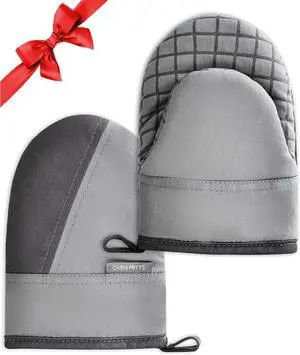 Mini Oven Mitts, Kitchen Oven Gloves Kitchen Mittens 500 Degrees Heat Resistant Baking Gloves, Non-Slip Silicone Surface with Hanging Loops Hot Gloves for Cooking, Baking, BBQ 1 Pair-Gray Mini Oven Mitts, Kitchen Oven Gloves Kitchen Mittens 500 Degrees Heat Resistant Baking Gloves, Non-Slip Silicone Surface with Hanging Loops Hot Gloves for Cooking, Baking, BBQ 1 Pair-Gray