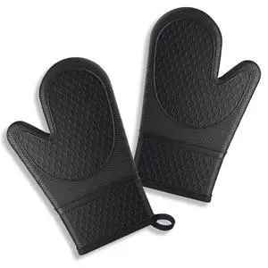 Silicone Oven Mitts 500°F Heat Resistant BBQ Gloves 2-Pack Black Silicone Oven Mitts 500°F Heat Resistant BBQ Gloves 2-Pack Black