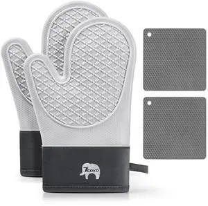 Oven Mitts and Pot Holders Sets for Kitchen, 2 Pack Extra Long Heat Resistant Silicone Oven Mitt Heat Resistant 500°F with Soft Cotton Lining for BBQ, Baking and Cooking Oven Mitts and Pot Holders Sets for Kitchen, 2 Pack Extra Long Heat Resistant Silicone Oven Mitt Heat Resistant 500°F with Soft Cotton Lining for BBQ, Baking and Cooking