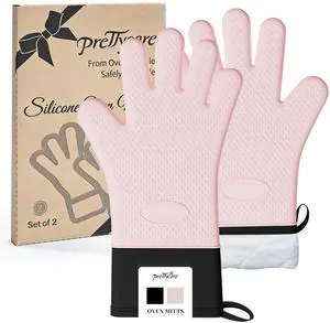 Silicone Oven Mitts, Waterproof & Non-Slip Oven Gloves with Fingers,Cotton Lined Silicone Oven Gloves Kitchen Mitts-Heat Resistant for Baking Cooking BBQ,WomenPink Silicone Oven Mitts, Waterproof & Non-Slip Oven Gloves with Fingers,Cotton Lined Silicone Oven Gloves Kitchen Mitts-Heat Resistant for Baking Cooking BBQ,WomenPink