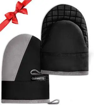 Mini Oven Mitts, Kitchen Oven Gloves Kitchen Mittens 500 Degrees Heat Resistant Baking Gloves, Non-Slip Silicone Surface with Hanging Loops Hot Gloves for Cooking, Baking, BBQ 1 Pair-Black Mini Oven Mitts, Kitchen Oven Gloves Kitchen Mittens 500 Degrees Heat Resistant Baking Gloves, Non-Slip Silicone Surface with Hanging Loops Hot Gloves for Cooking, Baking, BBQ 1 Pair-Black