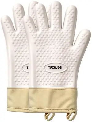 Silicone Oven Mitts Heat Resistant 450°F, Non-Slip Five-Finger Extended Cuff& Cotton Lining Oven Gloves, Waterproof Flexible Gloves with Hanging Loops Kitchen Mitts for Cooking Baking Grilling(White) Silicone Oven Mitts Heat Resistant 450°F, Non-Slip Five-Finger Extended Cuff& Cotton Lining Oven Gloves, Waterproof Flexible Gloves with Hanging Loops Kitchen Mitts for Cooking Baking Grilling(White)