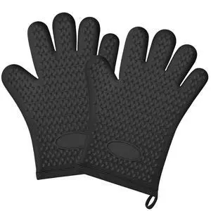 2Pack Heat Resistant Oven Mitts & Silicone Gloves with Fingers, Non-Slip Grip Food Grade Safety Gloves, Waterproof Kitchen Mitts for Baking & Cooking(Black) 2Pack Heat Resistant Oven Mitts & Silicone Gloves with Fingers, Non-Slip Grip Food Grade Safety Gloves, Waterproof Kitchen Mitts for Baking & Cooking(Black)