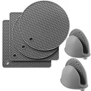 6PCS Silicone Oven Mitts and Pot Holders Sets - 2 x Pot Holders for Kitchen Heat Resistant, 2 x Silicone Trivet for Hot Dishes, 2 x Non-Slip Mini Oven Gloves, Grey 6PCS Silicone Oven Mitts and Pot Holders Sets - 2 x Pot Holders for Kitchen Heat Resistant, 2 x Silicone Trivet for Hot Dishes, 2 x Non-Slip Mini Oven Gloves, Grey