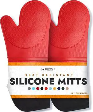 BPA-Free Soft Silicone Oven Mitts - Ultra Heat Resistant Oven Mitts with Thick Cotton Liner - Extra Long Slip Resistant Pot Holders, Flexible Oven Gloves BPA-Free Soft Silicone Oven Mitts - Ultra Heat Resistant Oven Mitts with Thick Cotton Liner - Extra Long Slip Resistant Pot Holders, Flexible Oven Gloves