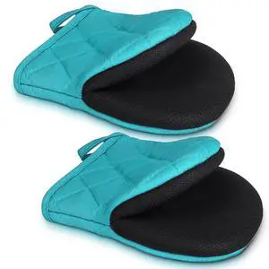 1 Pair Short Oven Mitts - Silicone Kitchen Oven Gloves High Heat Resistant 500, Mini Oven Mits with Non-Slip Grip Surfaces and Hanging Loop for BBQ, Baking, Cooking and Grilling (Coral Blue) 1 Pair Short Oven Mitts - Silicone Kitchen Oven Gloves High Heat Resistant 500, Mini Oven Mits with Non-Slip Grip Surfaces and Hanging Loop for BBQ, Baking, Cooking and Grilling (Coral Blue)