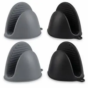 Silicone Kitchen Oven Mitts Set, Mini Finger Protector Cooking Pinch Grips Pot Holder Toaster Oven Accessories,BBQ Baking Mittens Heat Resistant Gloves, 2 PairsBlack and Cool Gray Silicone Kitchen Oven Mitts Set, Mini Finger Protector Cooking Pinch Grips Pot Holder Toaster Oven Accessories,BBQ Baking Mittens Heat Resistant Gloves, 2 PairsBlack and Cool Gray