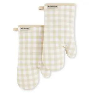 Gingham Oven Mitt 2-Pack Set, Milkshake Tan, 7"x13" Gingham Oven Mitt 2-Pack Set, Milkshake Tan, 7"x13"