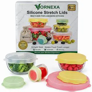 Silicone Stretch Lids 6 PCS Airtight Reusable Food Covers for Bowls & Containers, Multi Size Flexible Silicone Lids, Leak Proof, BPA Free, Microwave Dishwasher & Freezer Safe Silicone Stretch Lids 6 PCS Airtight Reusable Food Covers for Bowls & Containers, Multi Size Flexible Silicone Lids, Leak Proof, BPA Free, Microwave Dishwasher & Freezer Safe