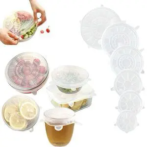 Reusable Elastic Silicone Stretch Lids, for Food Storage in Fridge|Heat Flexible Round Silicone Bowl Covers,for Round and Rectangle Containers 6PC Reusable Elastic Silicone Stretch Lids, for Food Storage in Fridge|Heat Flexible Round Silicone Bowl Covers,for Round and Rectangle Containers 6PC