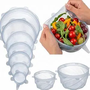 Reusable Silicone Stretch Lids, 6-Piece Food Storage Covers, Airtight & Leakproof Silicone Bowl Covers, BPA-Free, Microwave, Freezer & Dishwasher Safe for Bowls, Cups & Containers Reusable Silicone Stretch Lids, 6-Piece Food Storage Covers, Airtight & Leakproof Silicone Bowl Covers, BPA-Free, Microwave, Freezer & Dishwasher Safe for Bowls, Cups & Containers