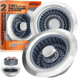3 in 1 Kitchen Sink Drain Strainer Stopper Basket Pop Up Silver 3 in 1 Kitchen Sink Drain Strainer Stopper Basket Pop Up Silver