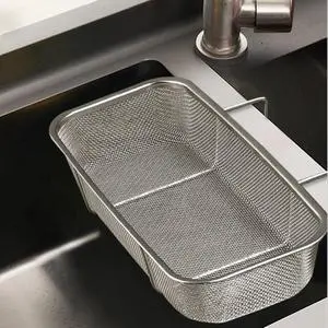Stainless Steel Side Sink Drain Strainer Basket, Corner Hanging Sink Strainer Colander Drain Basket, Kitchen Sink Food Waste Filter and Vegetables Fruits Clean (Silver rectangle) Stainless Steel Side Sink Drain Strainer Basket, Corner Hanging Sink Strainer Colander Drain Basket, Kitchen Sink Food Waste Filter and Vegetables Fruits Clean (Silver rectangle)