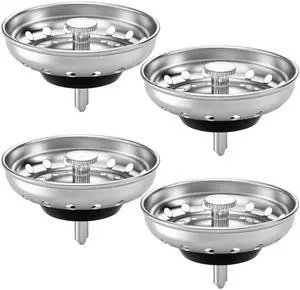 4 Pack Kitchen Sink Strainer Baskets with Removable Rubber Stoppers, Stainless Steel Replacement for Select 3.5" Basket Strainer Drains, Easy Clean, Rust Resistant 4 Pack Kitchen Sink Strainer Baskets with Removable Rubber Stoppers, Stainless Steel Replacement for Select 3.5" Basket Strainer Drains, Easy Clean, Rust Resistant