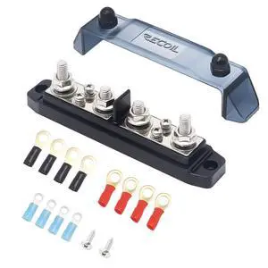 BBPG4 Bus Bar Positive and Negative 4 x 5/16(M8) Studs and 4 x #8 Screw Terminals Power Distribution Block Busbar with Ring Terminals 150 Amp Rating BBPG4 Bus Bar Positive and Negative 4 x 5/16(M8) Studs and 4 x #8 Screw Terminals Power Distribution Block Busbar with Ring Terminals 150 Amp Rating