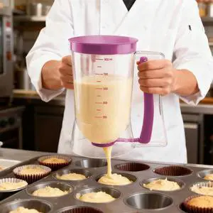 Pancake Batter Dispenser - Cookie Cupcake Cupcakes Waffle Waffles Separator Tool with Squeeze Handle, Easy Pour & Measuring Label for Griddle, Baking Supplies, Crepe & Cake Muffin Mix, Purple Pancake Batter Dispenser - Cookie Cupcake Cupcakes Waffle Waffles Separator Tool with Squeeze Handle, Easy Pour & Measuring Label for Griddle, Baking Supplies, Crepe & Cake Muffin Mix, Purple
