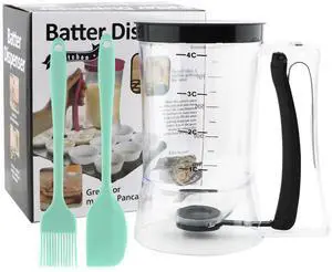 Pancake Batter Dispenser with Oil Brush and Scraper,Cupcake Batter Dispensers with Squeeze Handle for Precise Portion Control,for Perfect Pancakes,Cupcake,Waffle Pancake Batter Dispenser with Oil Brush and Scraper,Cupcake Batter Dispensers with Squeeze Handle for Precise Portion Control,for Perfect Pancakes,Cupcake,Waffle