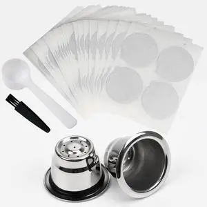 Reusable Espresso Capsules Refillable Coffee Pods Stainless Steel Cups Filters Compatible for Nespresso Original Line Machines with Aluminum Foil Seals Stickers Lids (2 Cups+100 Lids) Reusable Espresso Capsules Refillable Coffee Pods Stainless Steel Cups Filters Compatible for Nespresso Original Line Machines with Aluminum Foil Seals Stickers Lids (2 Cups+100 Lids)