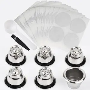 Reusable Capsules for Nespresso OriginalLine, 6pcs Refillable Espresso Pods Stainless Steel Coffee Pods Compatible for Nespresso Original Line Machines (6 Cups + 200 Lids) Reusable Capsules for Nespresso OriginalLine, 6pcs Refillable Espresso Pods Stainless Steel Coffee Pods Compatible for Nespresso Original Line Machines (6 Cups + 200 Lids)