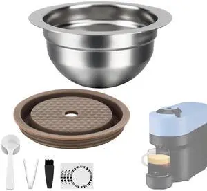 Stainless Steel Reusable Coffee Pods 230ml Refillable Capsules Compatible with Nespr*sso Ve*rtuo PLUS NEXT POP GCA1 and ENV135 Series With 4 Barcode Stickers,Silicone Lid (230ML) Stainless Steel Reusable Coffee Pods 230ml Refillable Capsules Compatible with Nespr*sso Ve*rtuo PLUS NEXT POP GCA1 and ENV135 Series With 4 Barcode Stickers,Silicone Lid (230ML)