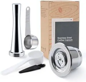 Reusable Coffee Capsules Compatible with Nespresso Originalines, Stainless Steel Refillable Coffee Pods, Metal Refillable Espresso Capsule(1 Pod+ Tamper+ Stainless Steel Spoon) Reusable Coffee Capsules Compatible with Nespresso Originalines, Stainless Steel Refillable Coffee Pods, Metal Refillable Espresso Capsule(1 Pod+ Tamper+ Stainless Steel Spoon)