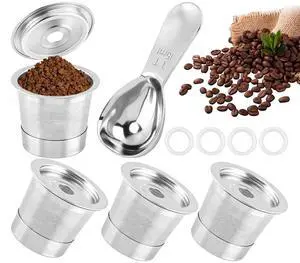 4-Pack Reusable Coffee Pods & Capsules for Ninja Coffee Maker CFP101 & PB051, 304 Stainless Steel Filters with Measuring Spoon & Rubber Seals for Ninja Accessories 4-Pack Reusable Coffee Pods & Capsules for Ninja Coffee Maker CFP101 & PB051, 304 Stainless Steel Filters with Measuring Spoon & Rubber Seals for Ninja Accessories