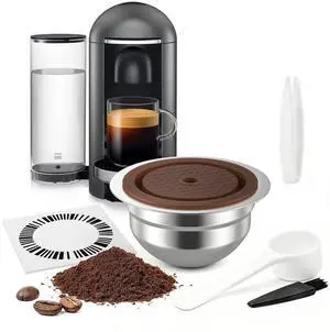 Stainless Steel Reusable Coffee Pods for Nespr*sso V-rtuo - Refillable Capsules Compatible with V-rtuoline GCA1 and ENV135 NEXT POP Series With 4 Barcode Stickers,Silicone Lid (150ML) Stainless Steel Reusable Coffee Pods for Nespr*sso V-rtuo - Refillable Capsules Compatible with V-rtuoline GCA1 and ENV135 NEXT POP Series With 4 Barcode Stickers,Silicone Lid (150ML)